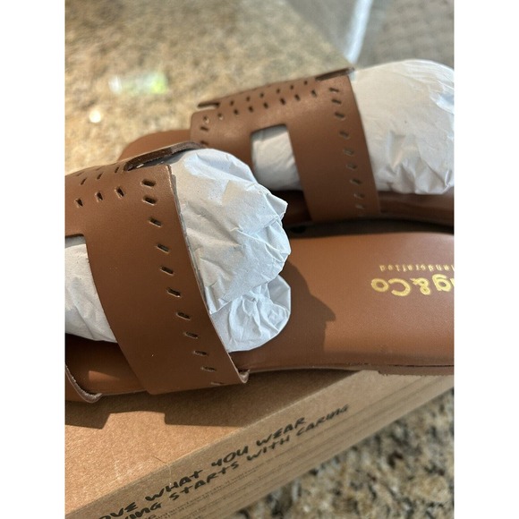 Rag & Co Sandal IVANKA Tan Brown Slide Leather Size 9 New In Box W/ Dust Bag - Picture 10 of 14